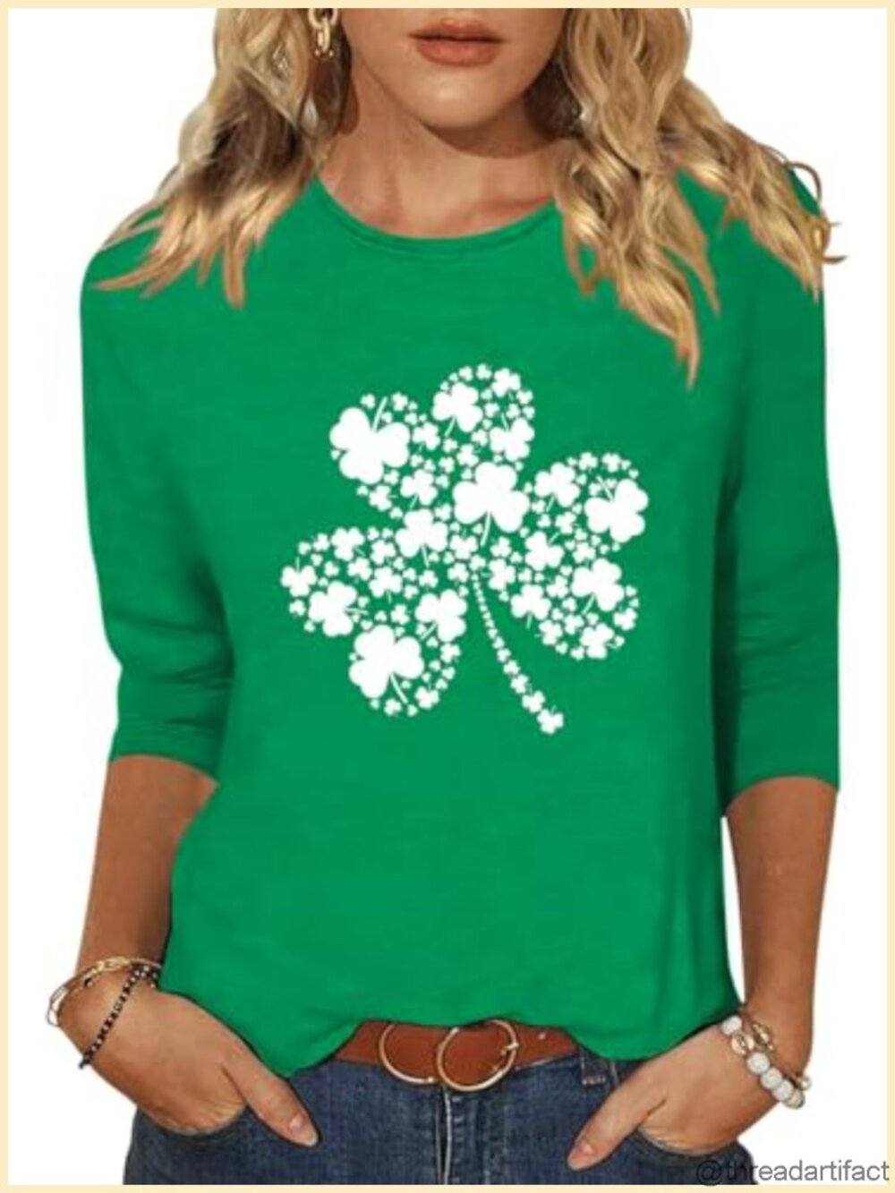 Womens 3/4 Sleeve St. Patrick's Day Graphic Tee Crew Neck Spring Top